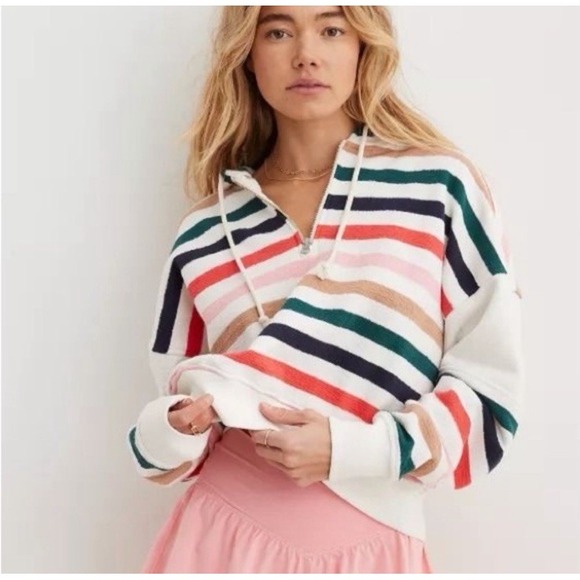 aerie Tops - Aerie Restart 1/4 Quarter Zip Hoodie XL Oversized Cropped Terry Cloth Colorful